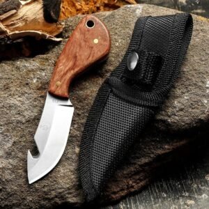 Wood Handle Outdoor Fixed Blade Knife with Nylon Sheath outdoor knife product image