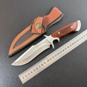Wood Handle Outdoor Fixed Blade Knife with Leather Sheath outdoor knife product image