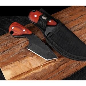Compact Outdoor Fixed Blade Knife with Red Handle and Sheath outdoor knife product image