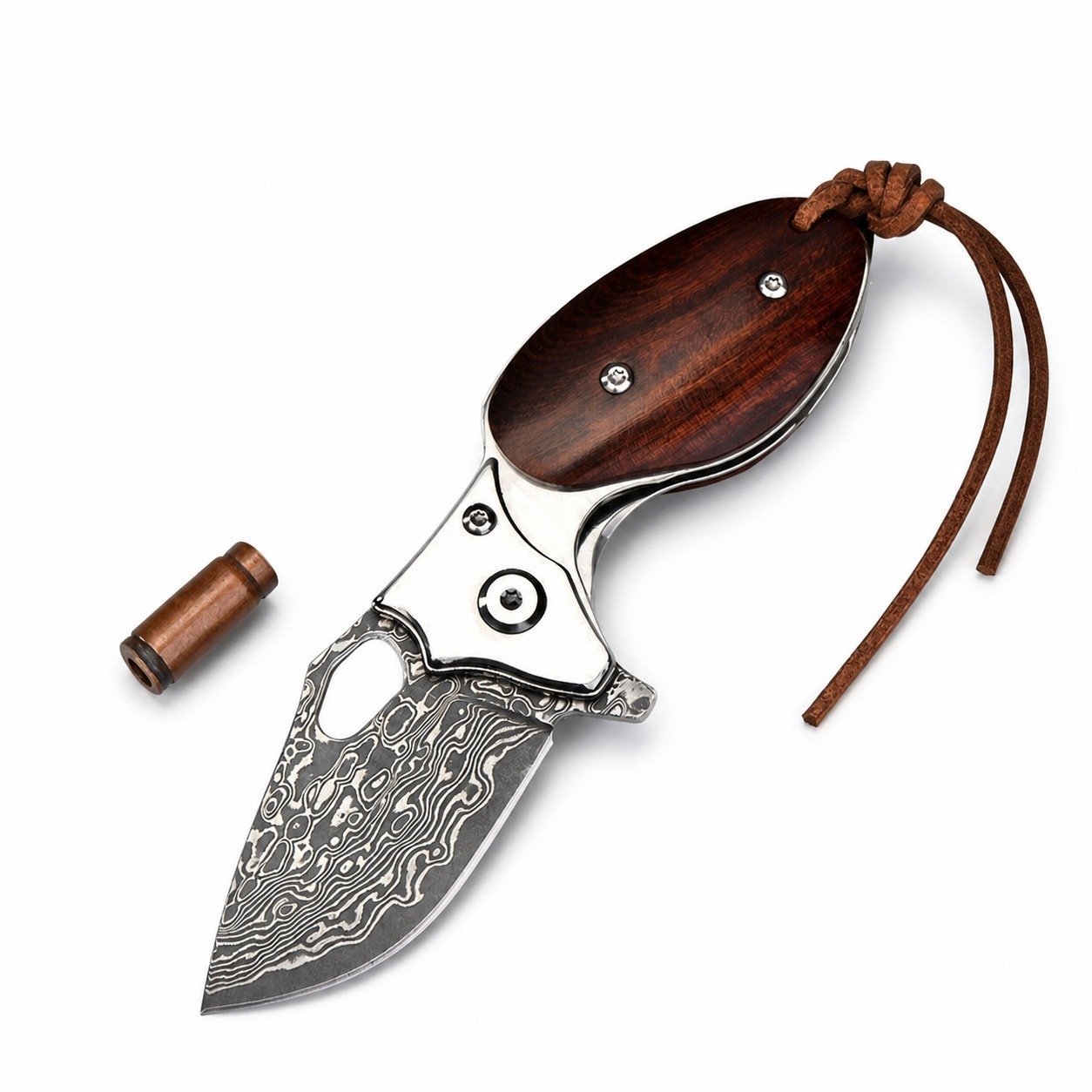 20005-main-white-clean.jpg Rosewood Handle Damascus Steel Mini Folding Knife – Keychain EDC Tool