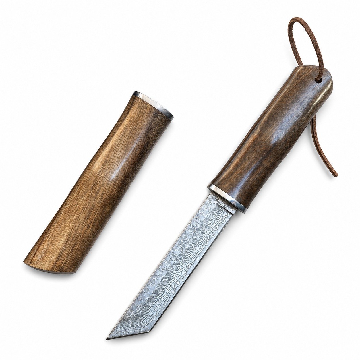 20013-main-white-clean.jpg Bamboo forged Damascus steel straight knife collection sheath knife outdoor knife