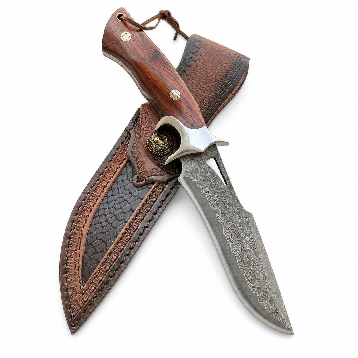 20015-main-white-clean.jpg Drop Point Knife Fixed Blade Hunting Survival Combat Outdoor Damascus Steel Wood