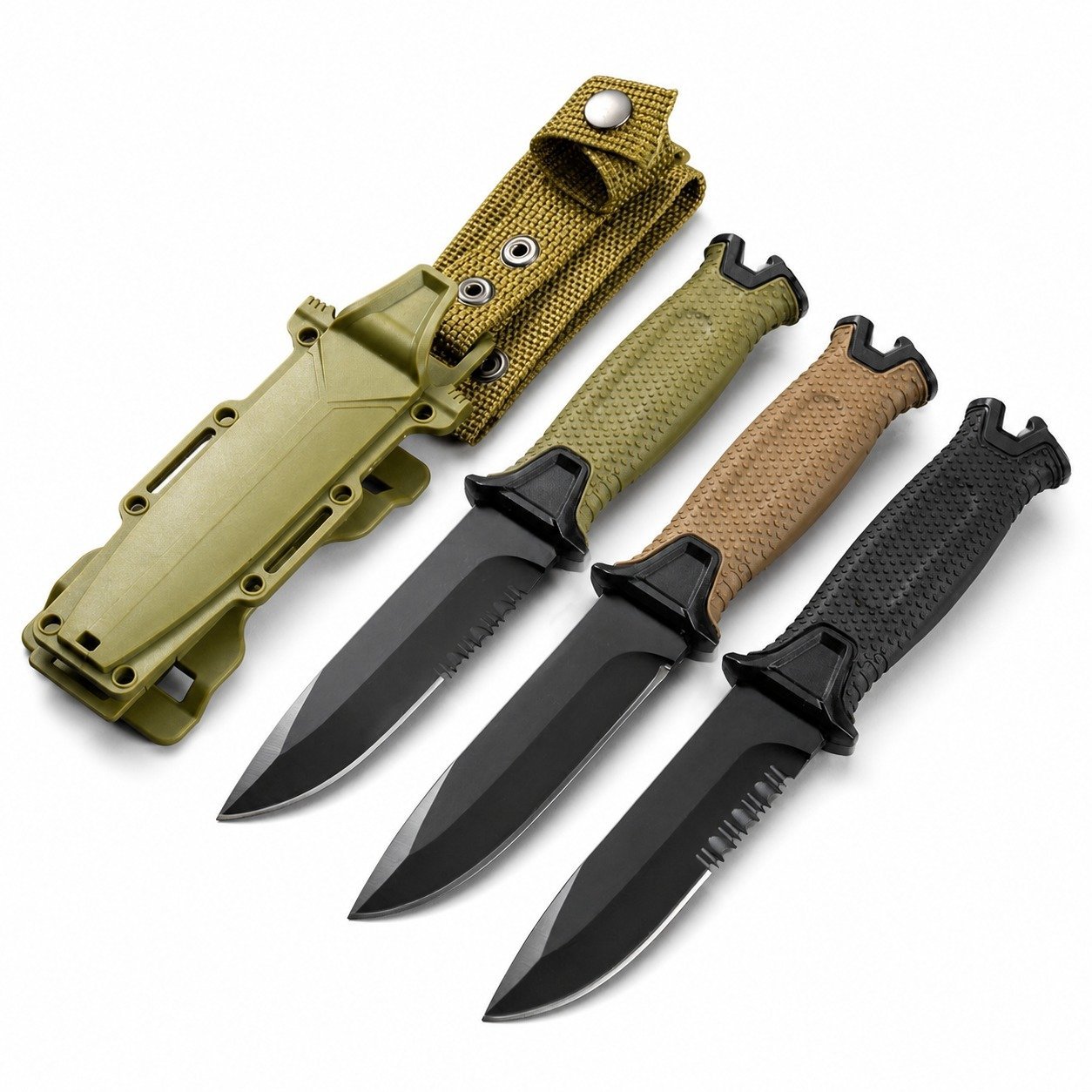 22397-main-white-clean.jpg Fixed Blade Outdoor Knife with Textured Handle & Sheath