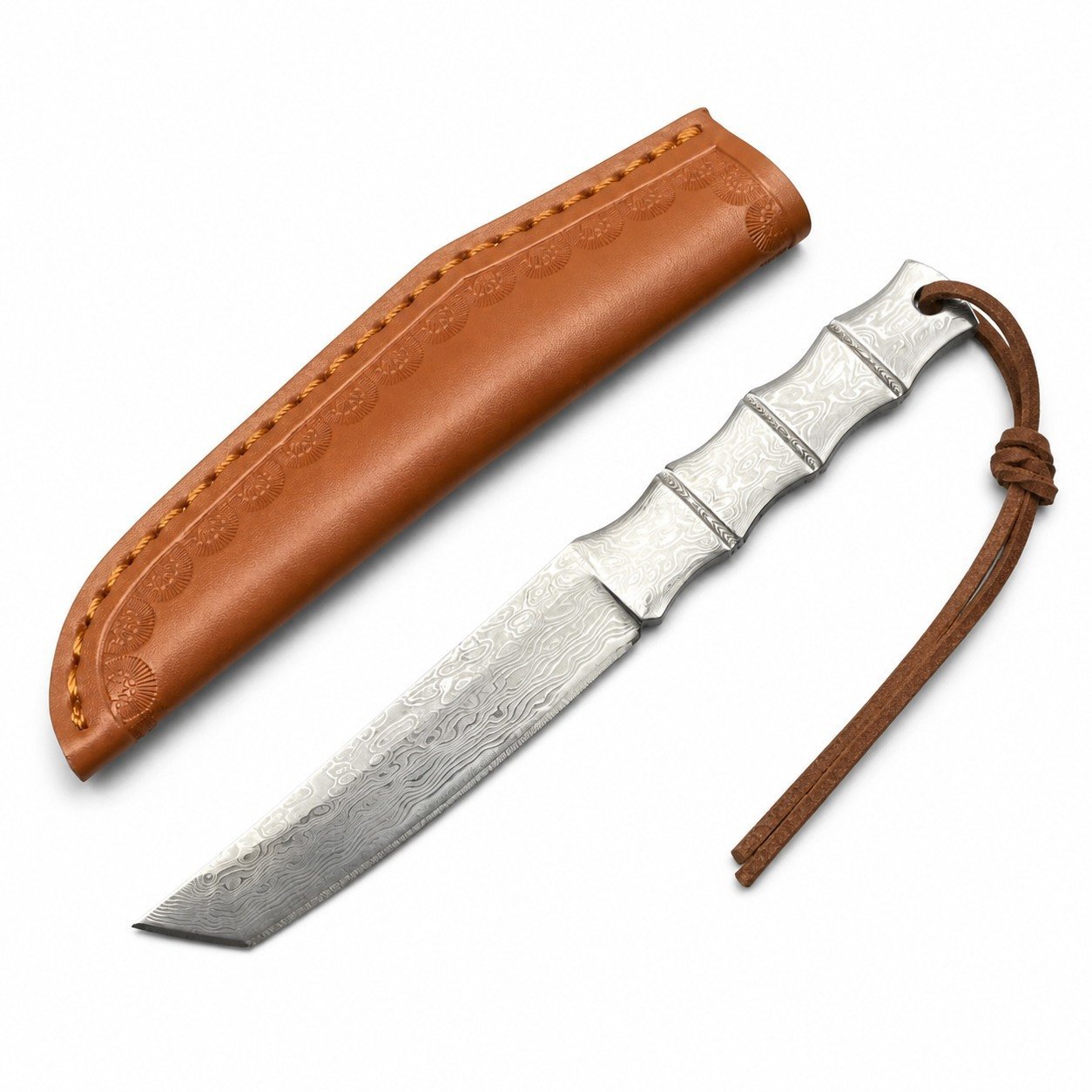 45631-main-white-clean.jpg Bamboo-Style Damascus Fixed Blade Knife