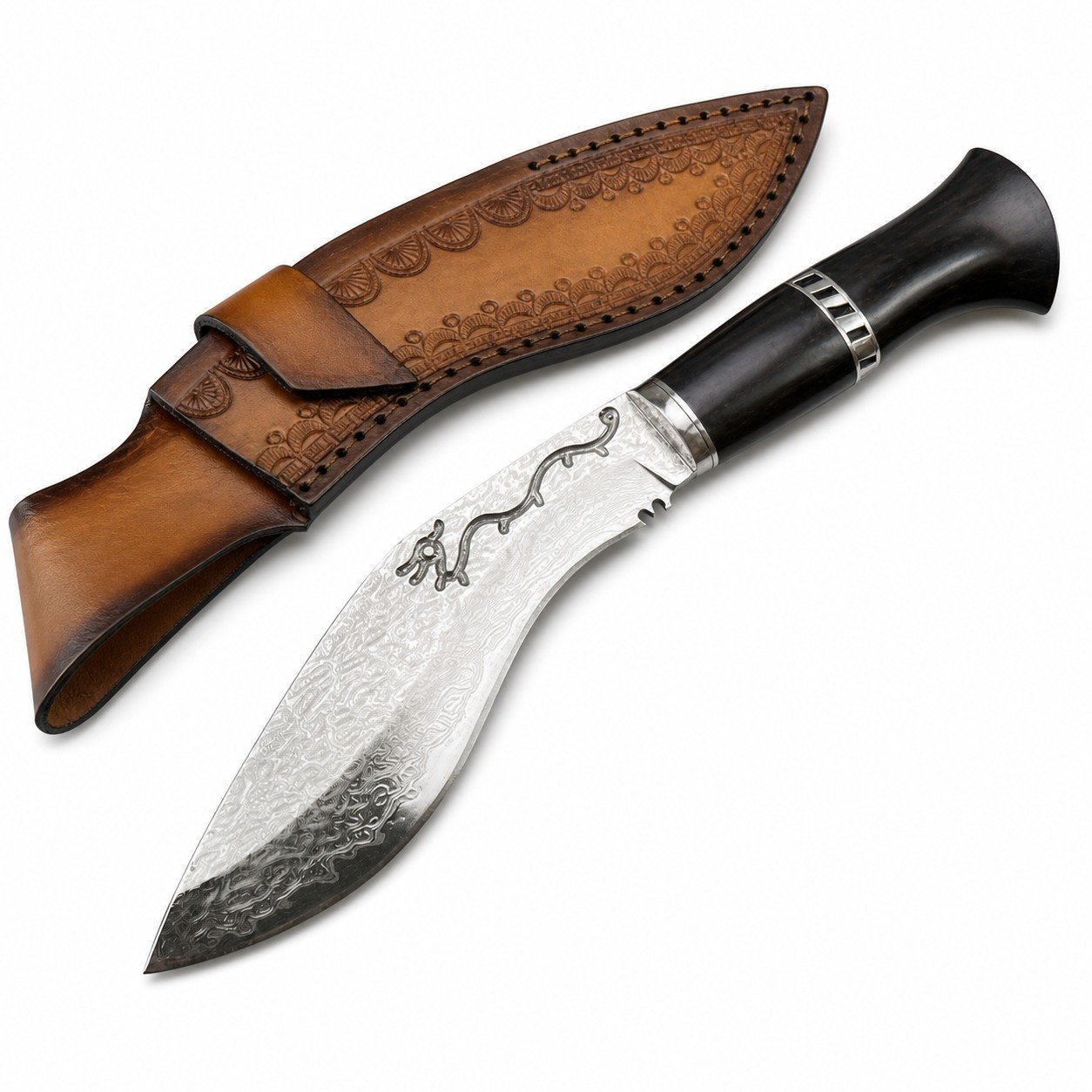 45658-main-white-clean.jpg Shennongjia Dragon Pattern Damascus Kukri Knife